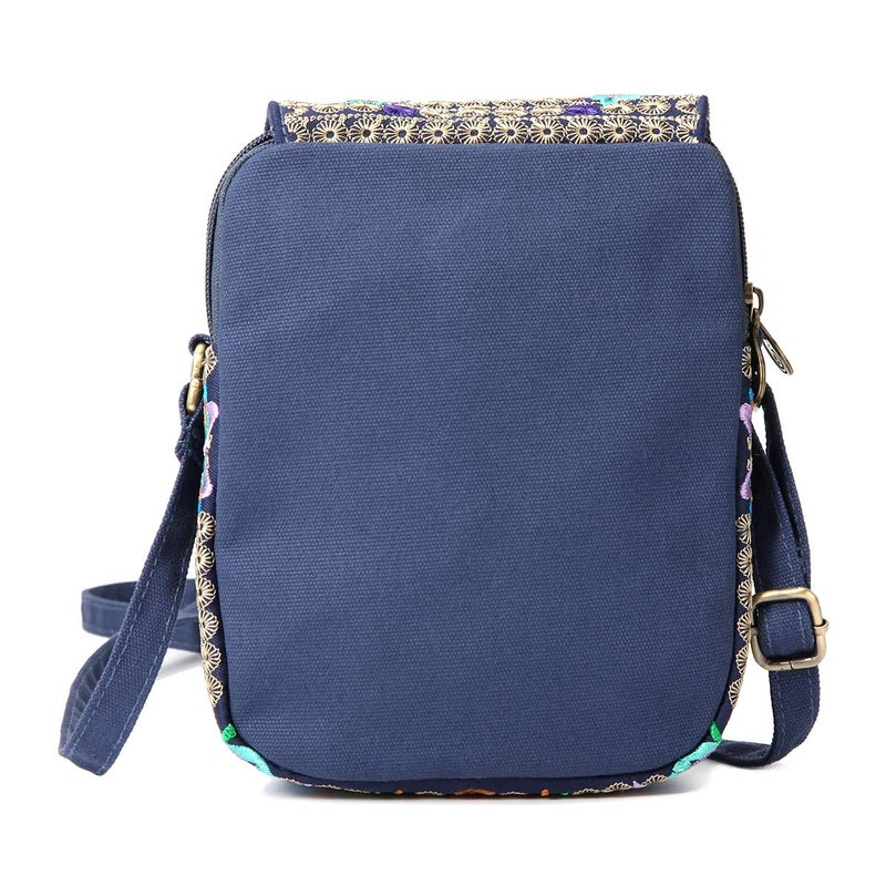 SILKAREA Embroidered Small Canvas Crossbody Bag for Women - Handmade Mini Shoulder Bag Wallet Pouch (Blue) - Image 5